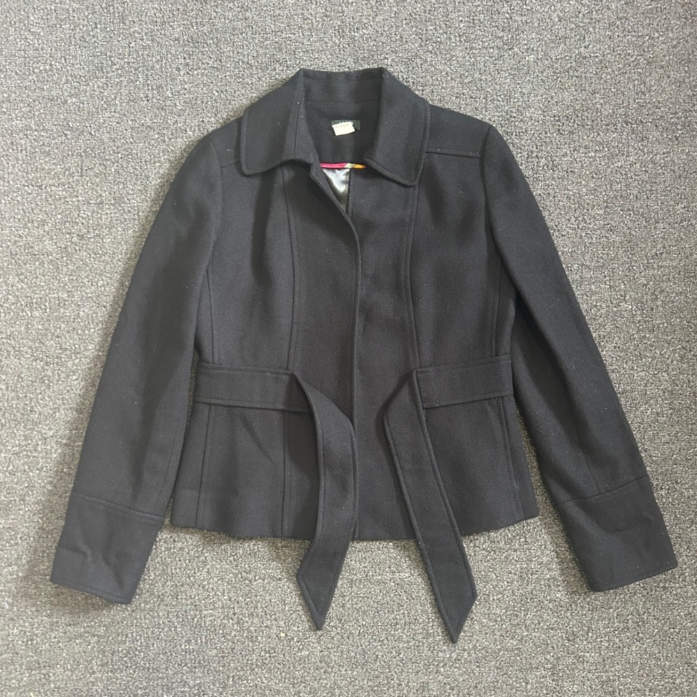 J.Crew Wool Belted Jacket Black Womens 6 Robert Noble Scottish Cloth Corp Core